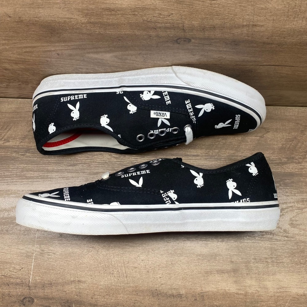 Rare Supreme Playboy Vans Authentic Pro Low Mens 9 Black FW 2013 Streetwear Mint - Picture 11 of 13